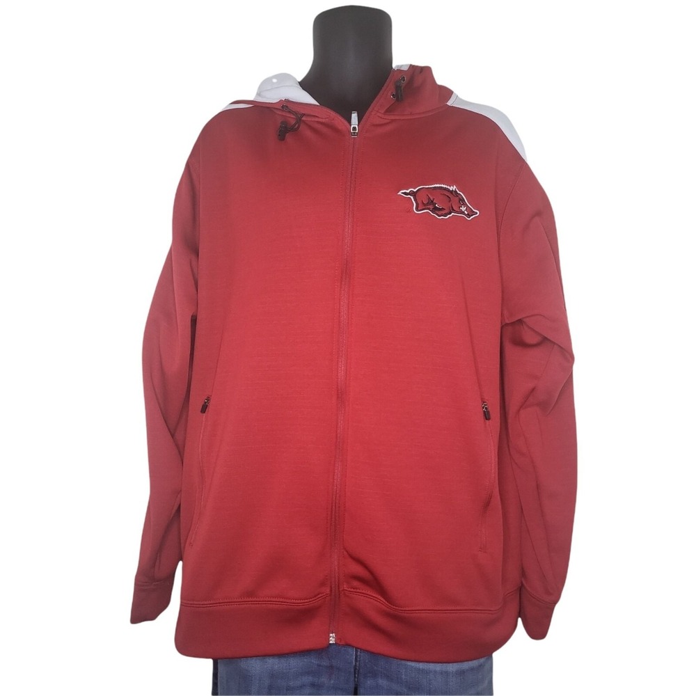 Colosseum NCAA Arkansas Razorbacks Red Full Zip Hooded Mens Sz‎ L Jacket College